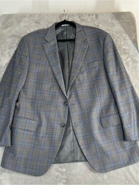 Peter Millar Gray & Blue Windowpane Plaid Blazer Sport Coat Men’s Custom Made R